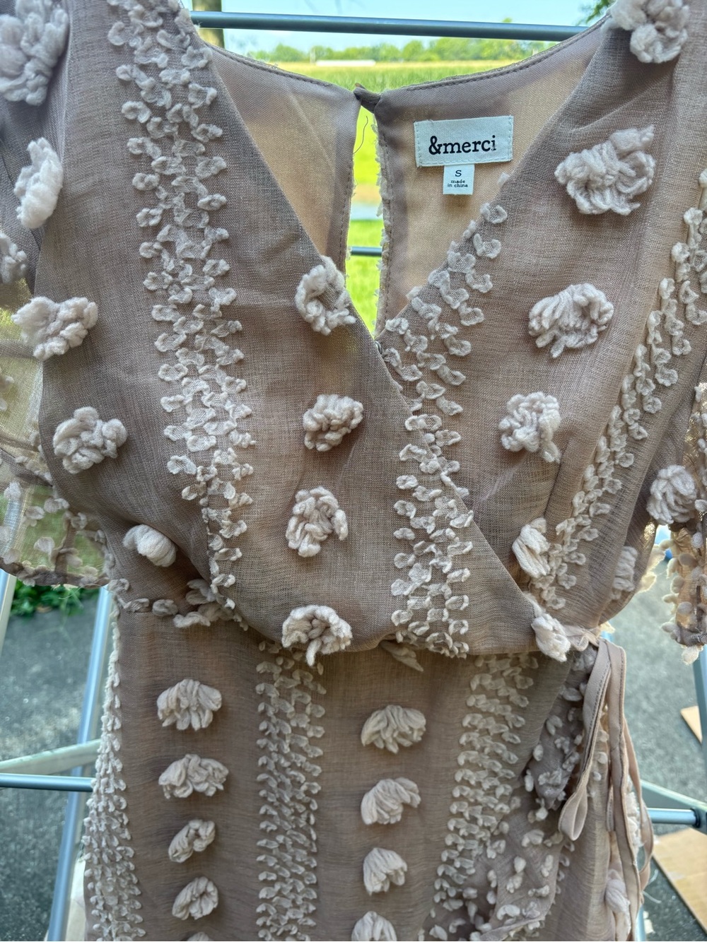 &merci Taupe Floral Appliqué Wrap Mini Dress - Picture 3 of 5